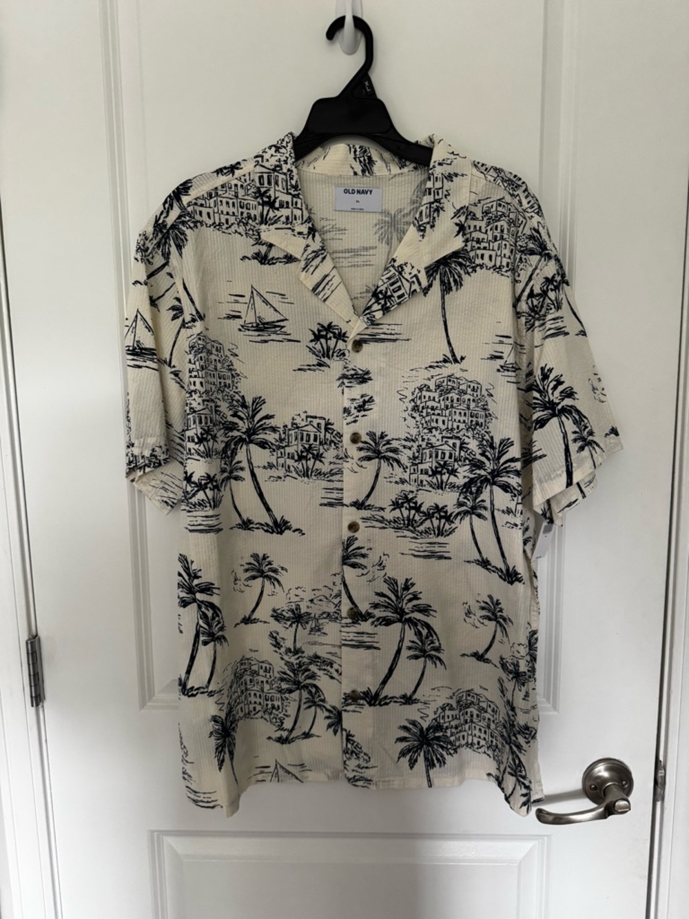 Old Navy Cream and Black Tropical Shirt